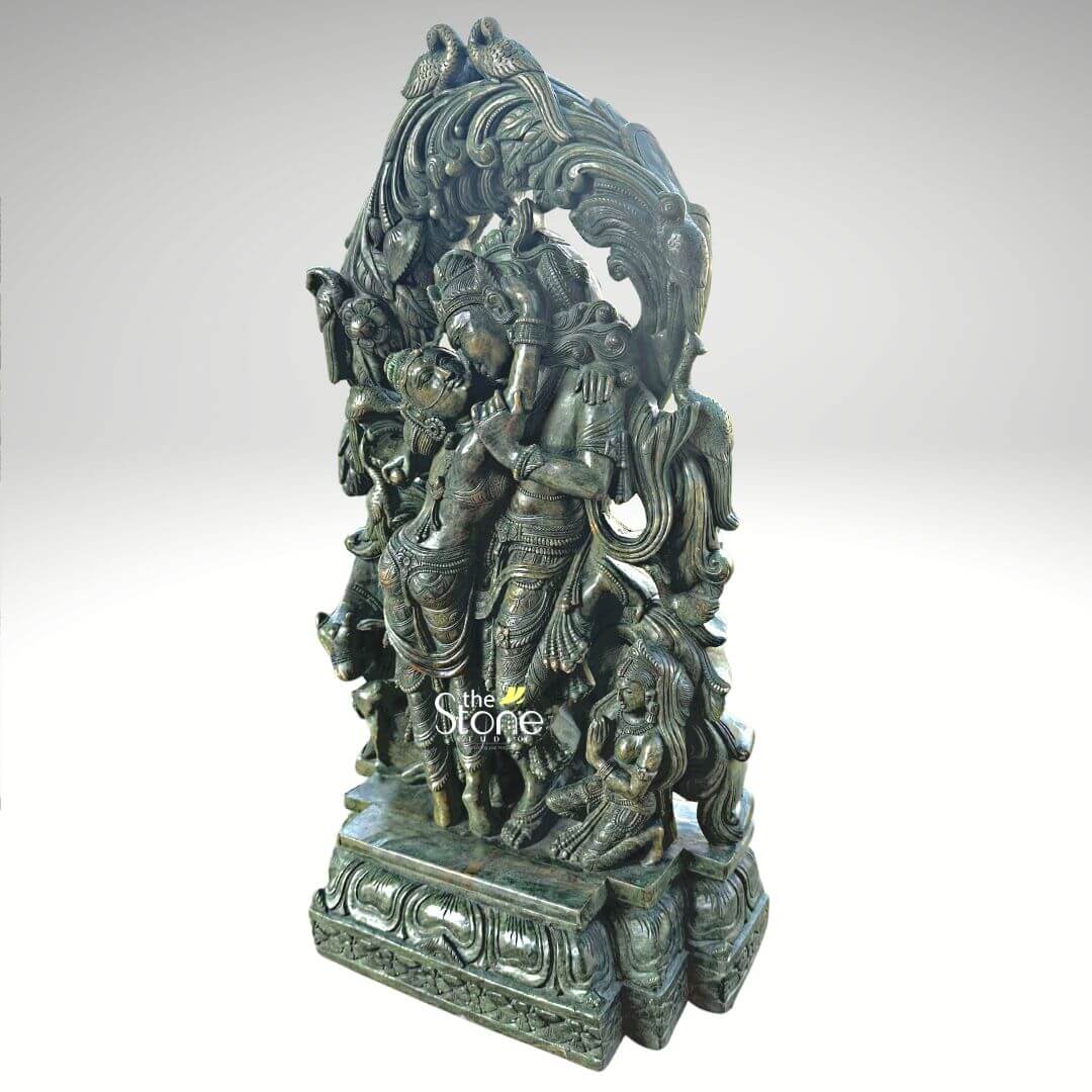 Green Stone Radha Krishna Statue 1.5ft