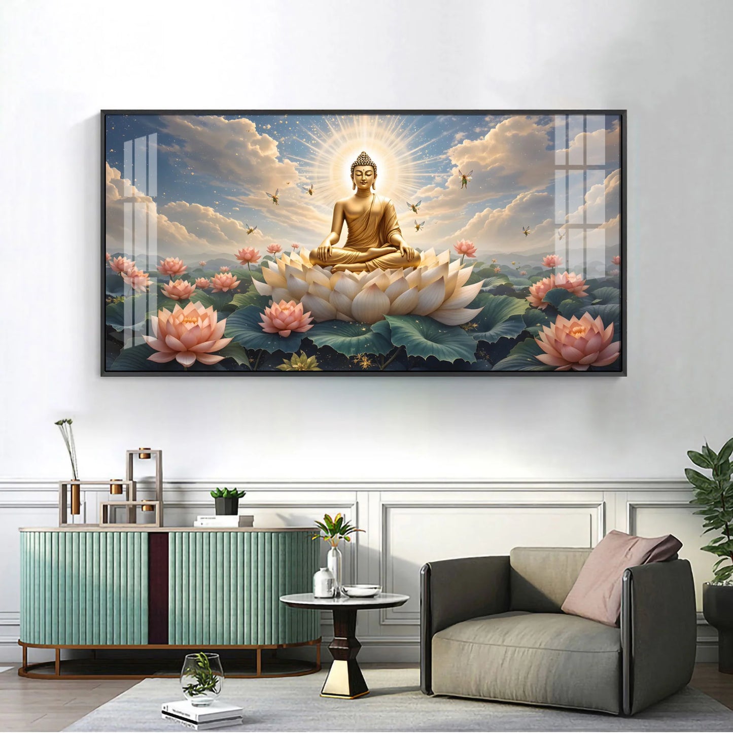 Peaceful Buddha On Lotus Premium Acrylic Horizontal Wall Art