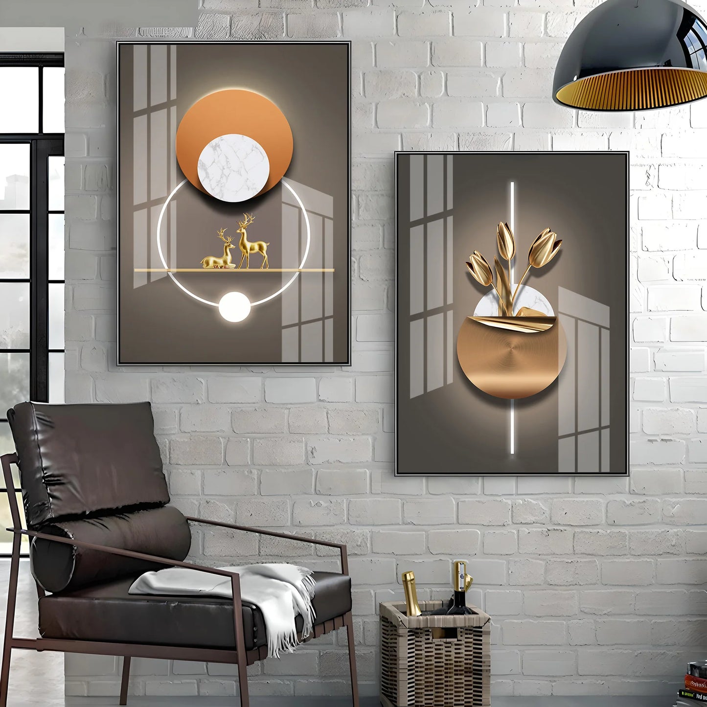 Abstract Sun & Moon Premium Acrylic Vertical Wall Art (Set Of 2)