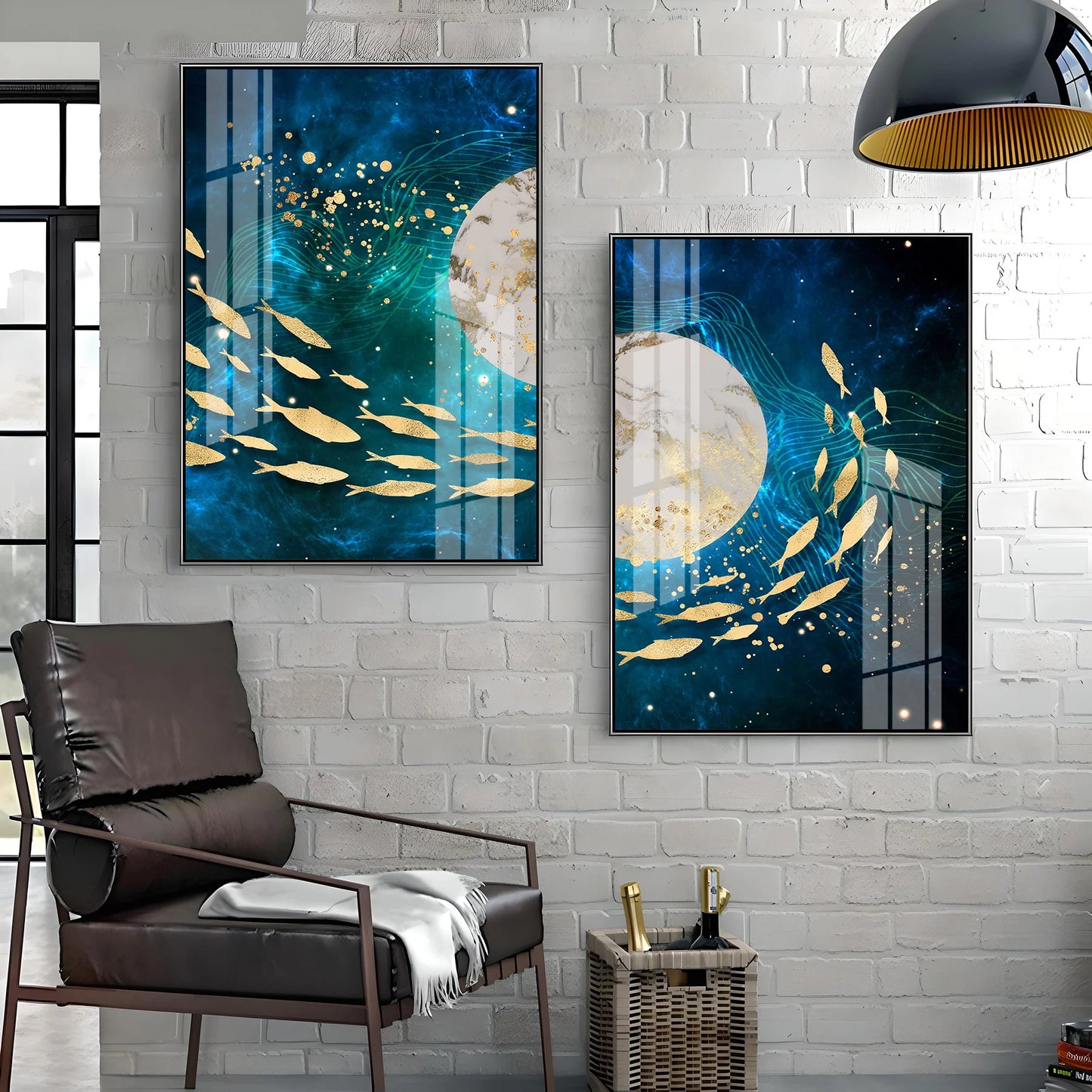 Golden Koi Fish Premium Acrylic Vertical Wall Art (Set Of 2)