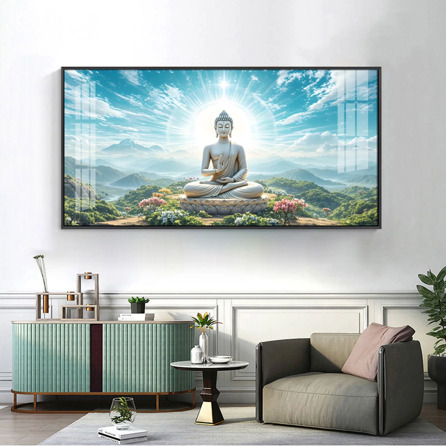 Serene Sunlit Buddha Premium Acrylic Horizontal Wall Art
