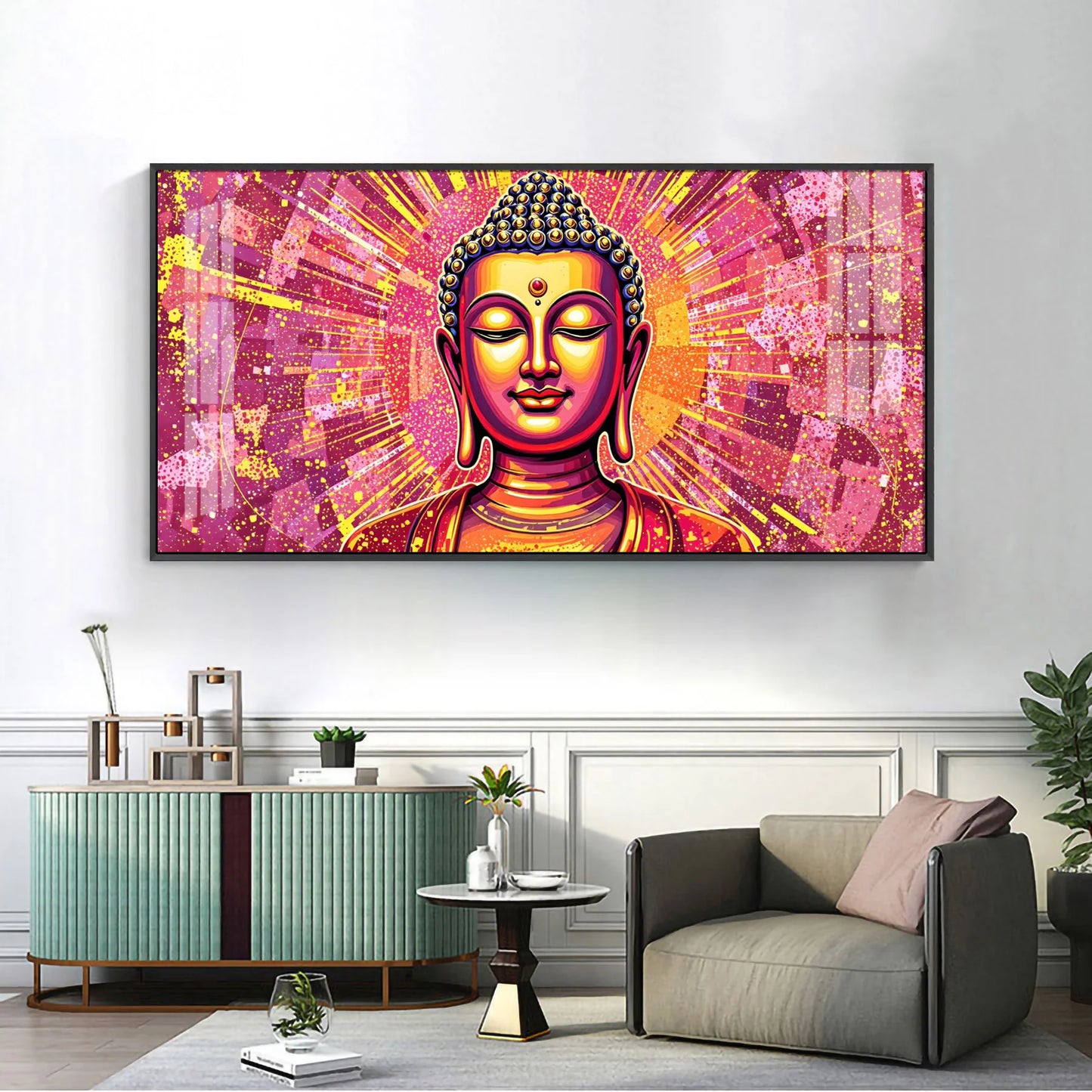 Illusive Abstract Buddha Face Portrait Premium Acrylic Horizontal Wall Art