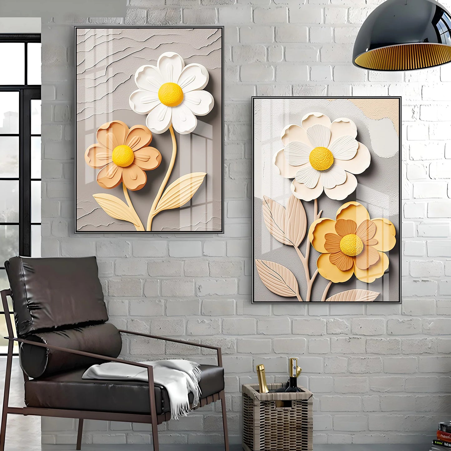 Daisy Flower Portrait Premium Acrylic Vertical Wall Art (Set Of 2)