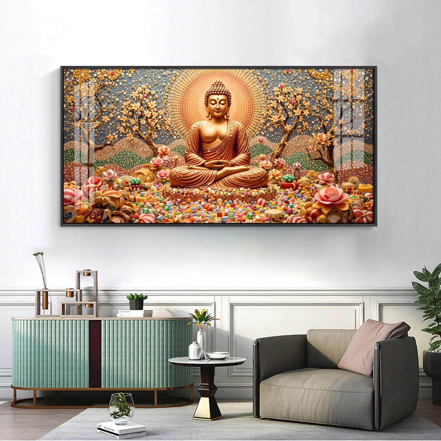 Buddha's Aura With Flower Premium Acrylic Horizontal Wall Art