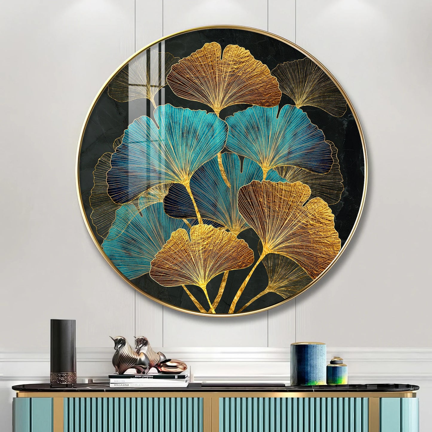Azure Leaf Premium Acrylic Round Wall Art