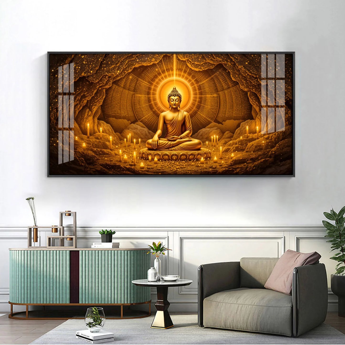 Buddha's Meditation In Candle Premium Acrylic Horizontal Wall Art