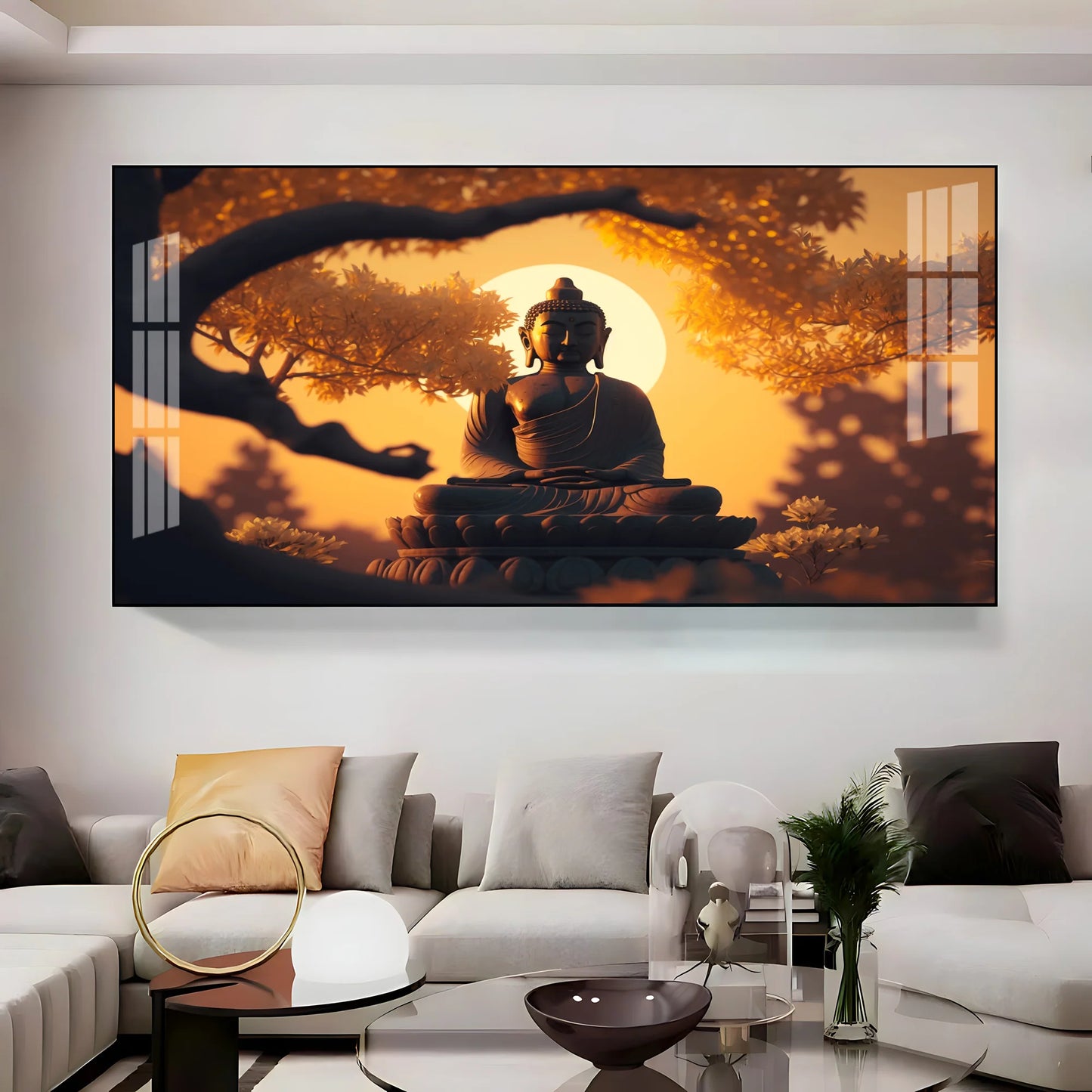 Sunset Fall Meditating Buddha Premium Acrylic Horizontal Wall Art
