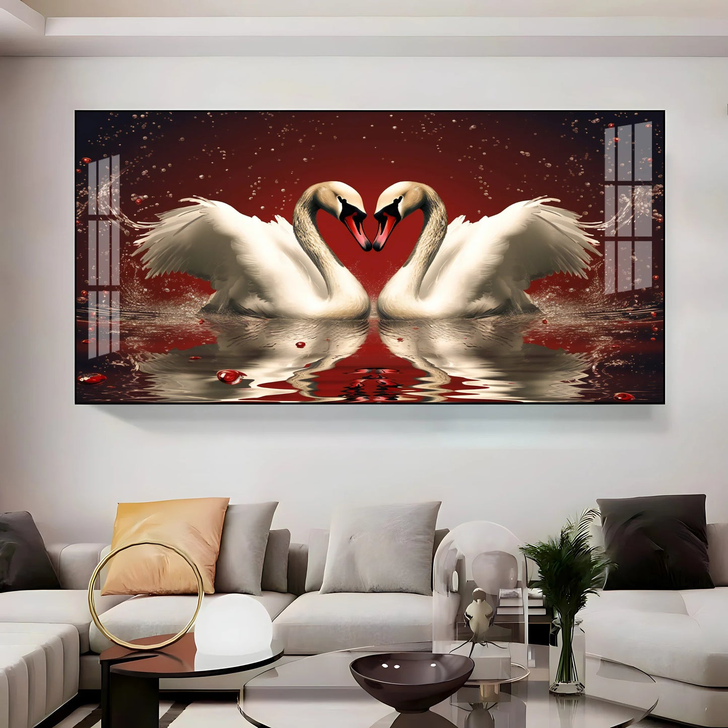 Vibrant Two Swan Premium Acrylic Horizontal Wall Art