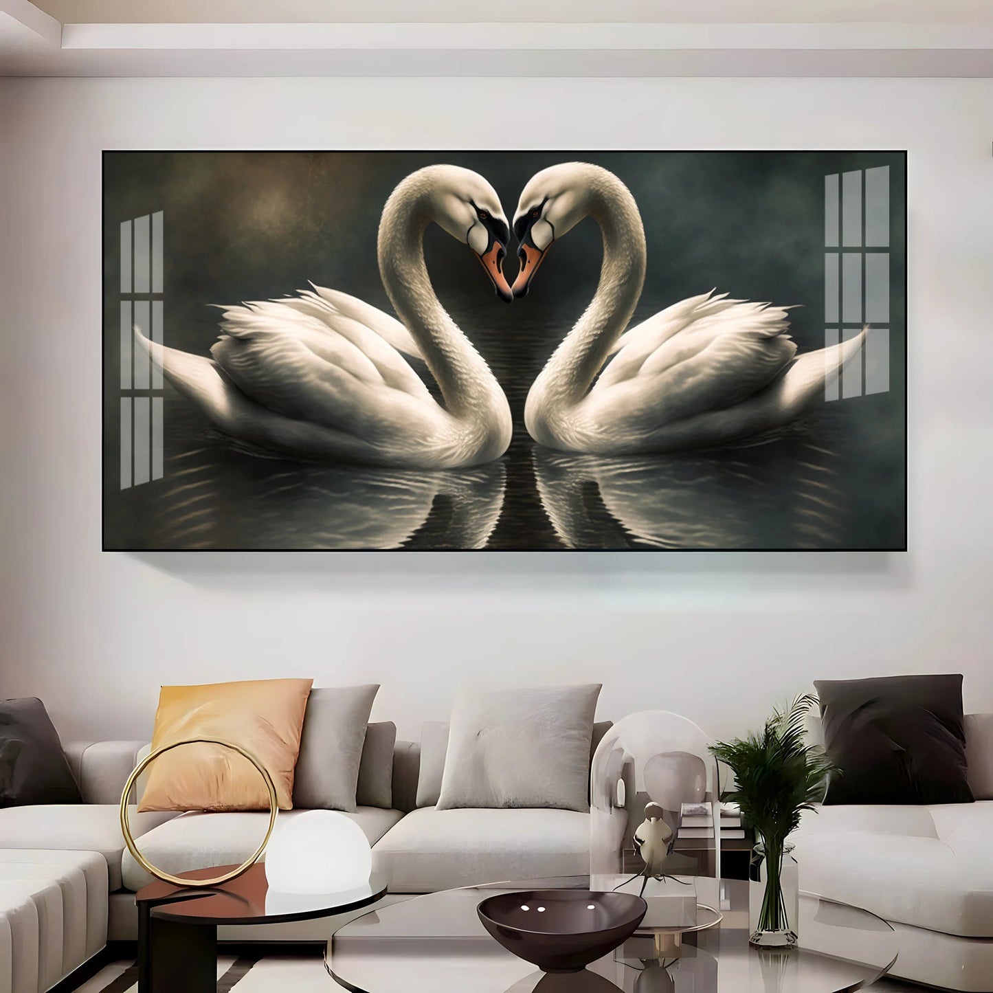Soulful Vibrant Two Swan Premium Acrylic Horizontal Wall Art