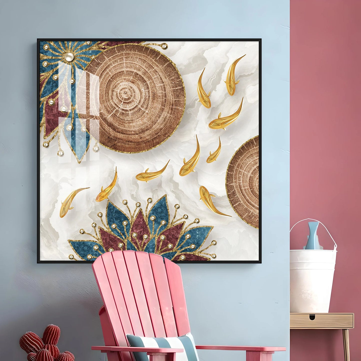 Abaniko Fish Luxury Crystal Square Wall Art
