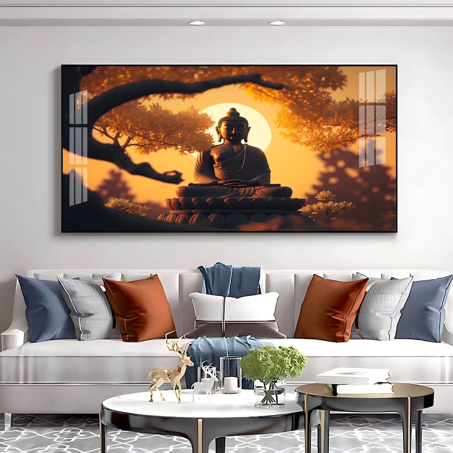 Sunset Fall Meditating Buddha Premium Acrylic Horizontal Wall Art
