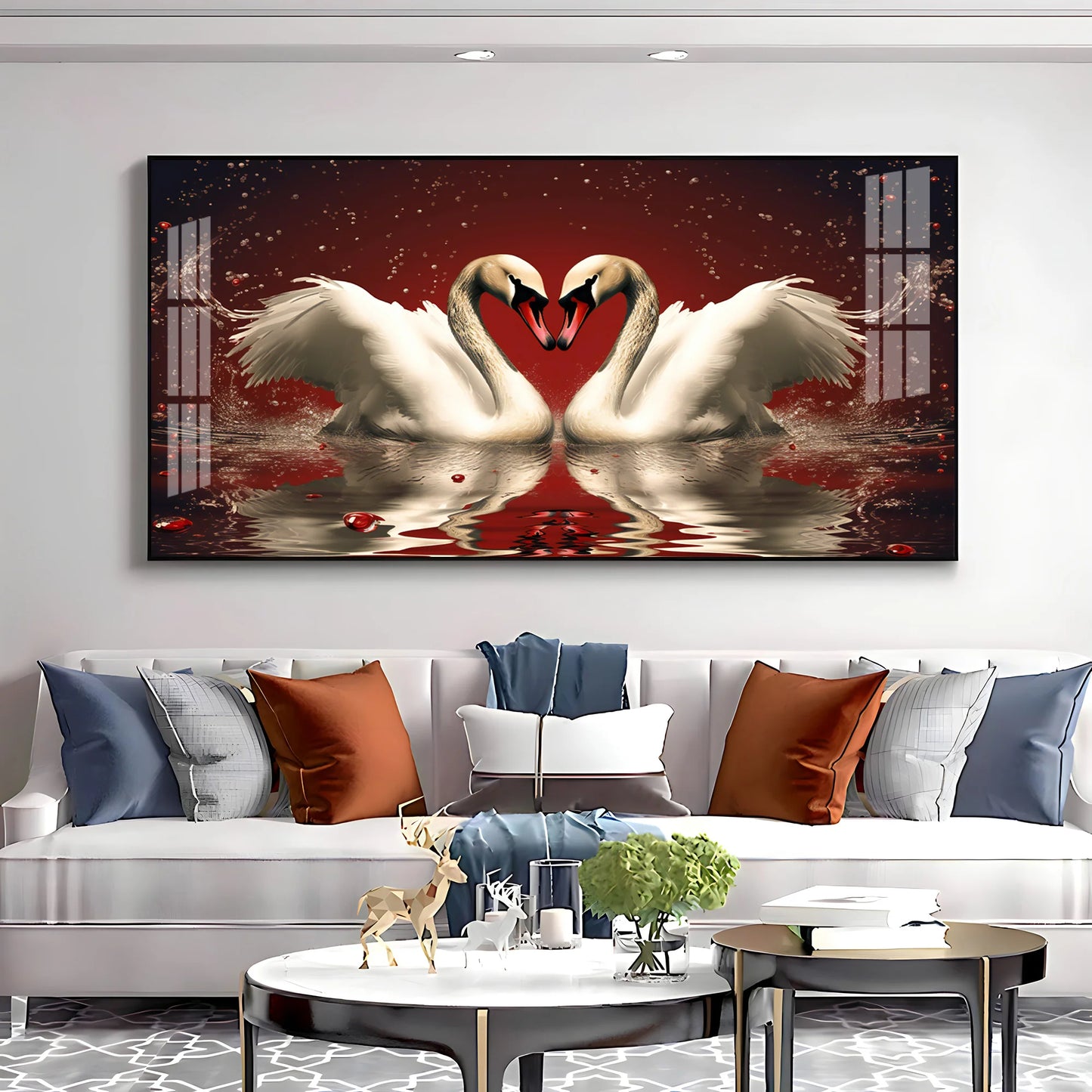 Vibrant Two Swan Premium Acrylic Horizontal Wall Art