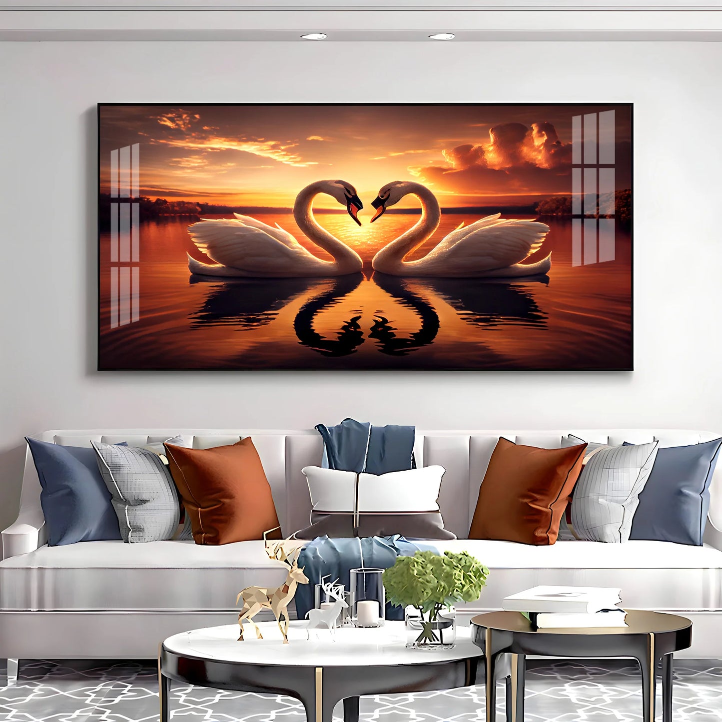 Loving Swan In Sunset Premium Acrylic Horizontal Wall Art