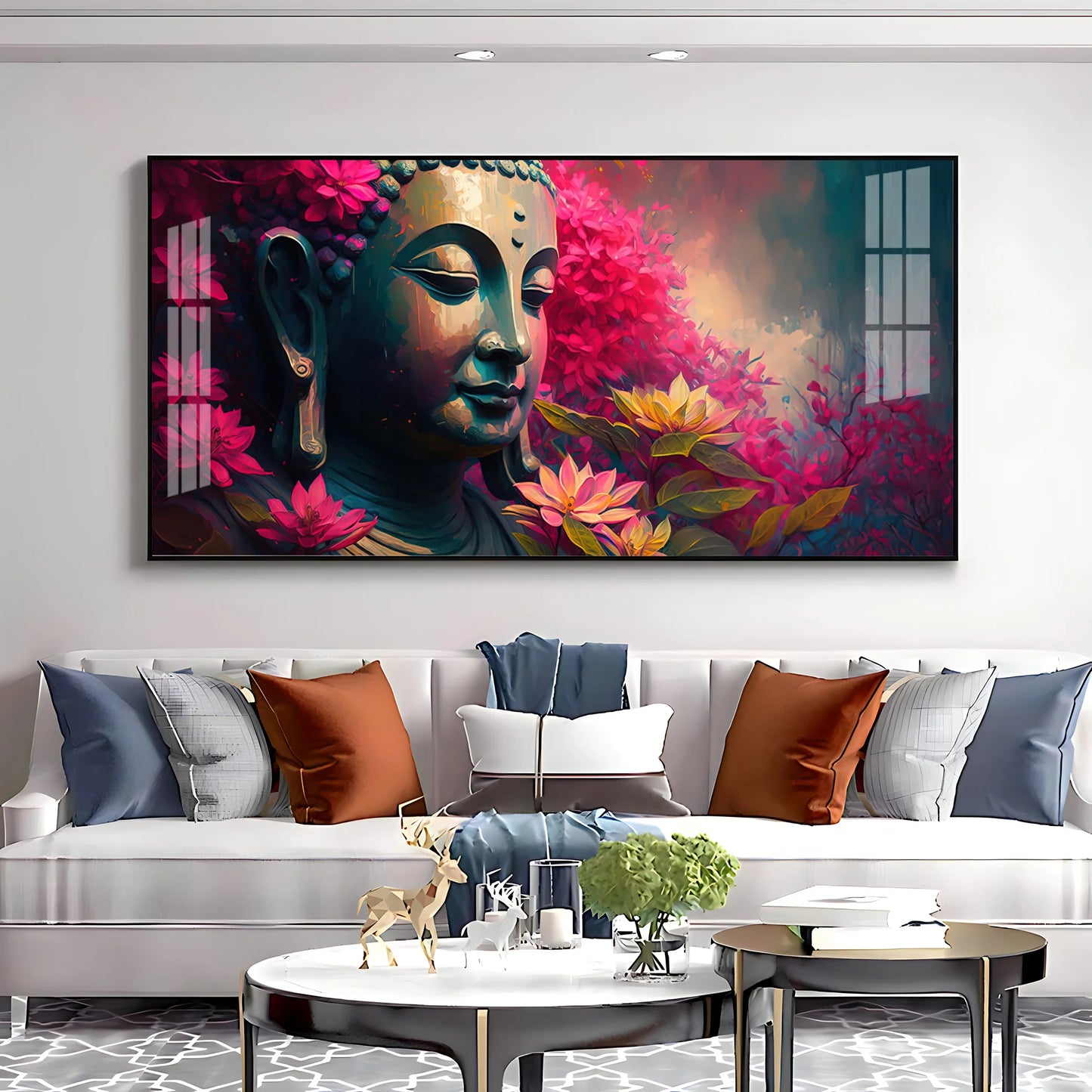 Lord Buddha Blossoms Premium Acrylic Horizontal Wall Art