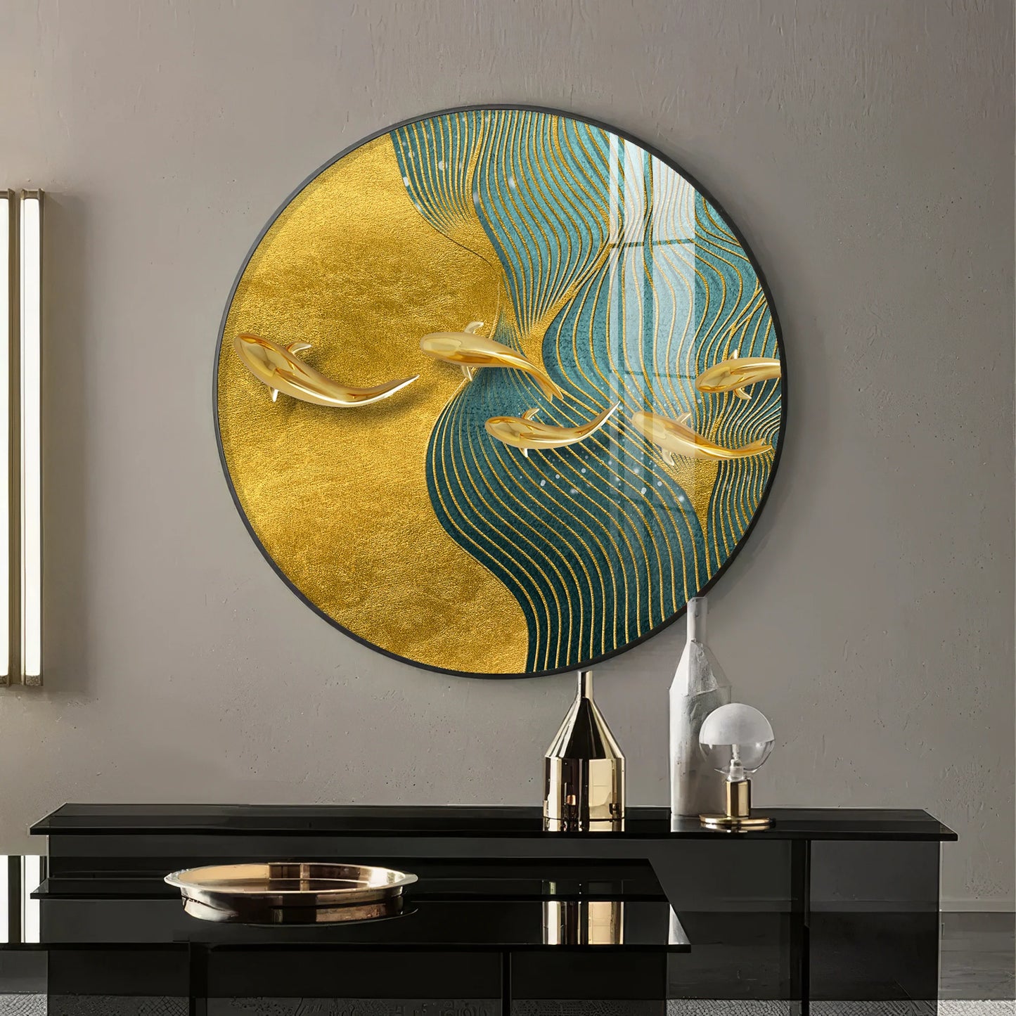 Aqua Gold Premium Acrylic Round Wall Art