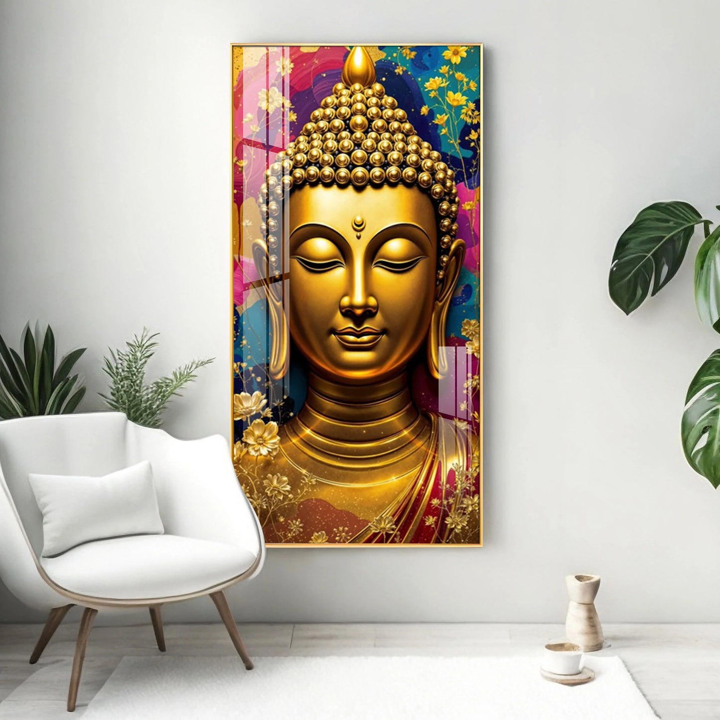Golden Buddha Portrait Premium Acrylic Vertical Wall Art