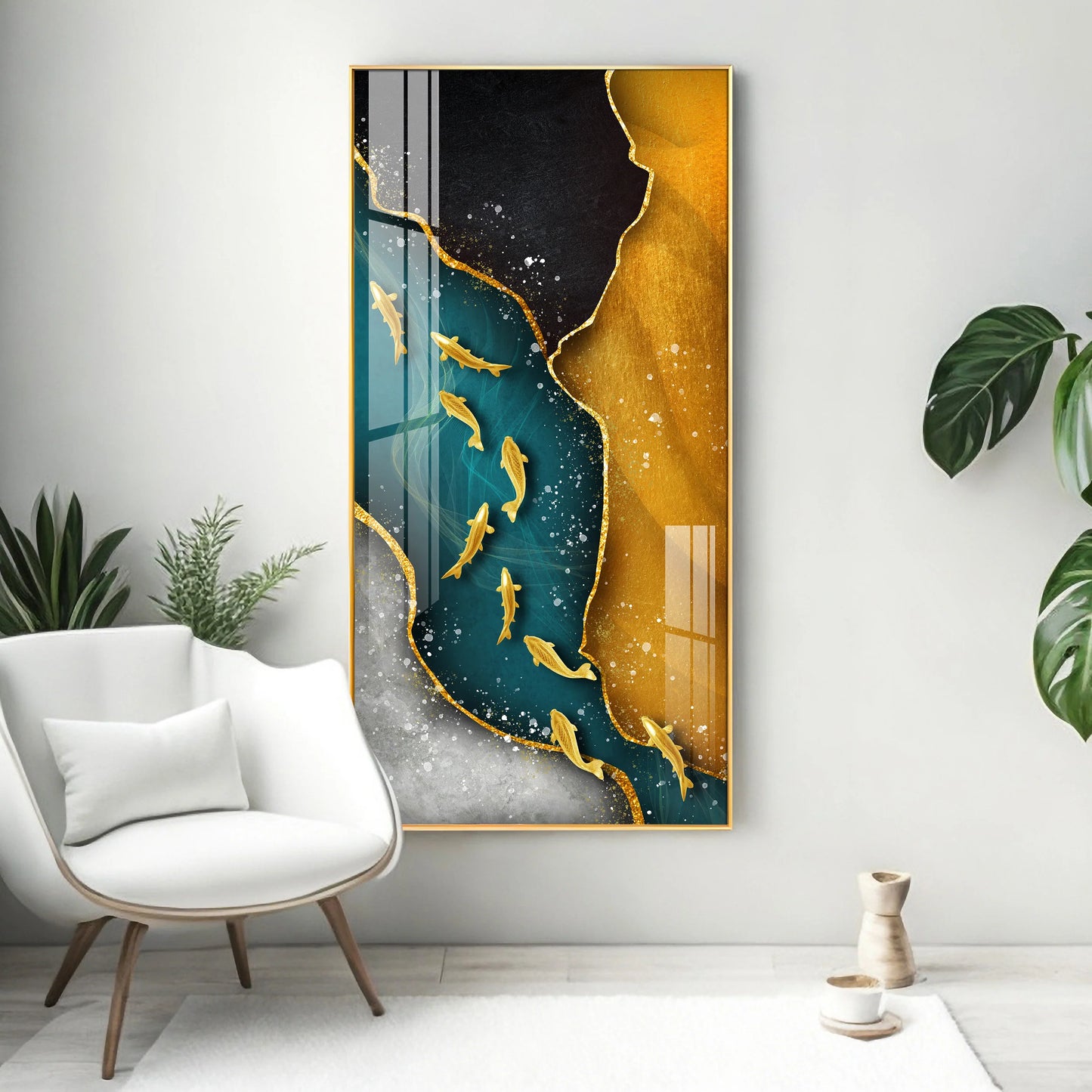 Nine Koi Fish Premium Acrylic Vertical Wall Art