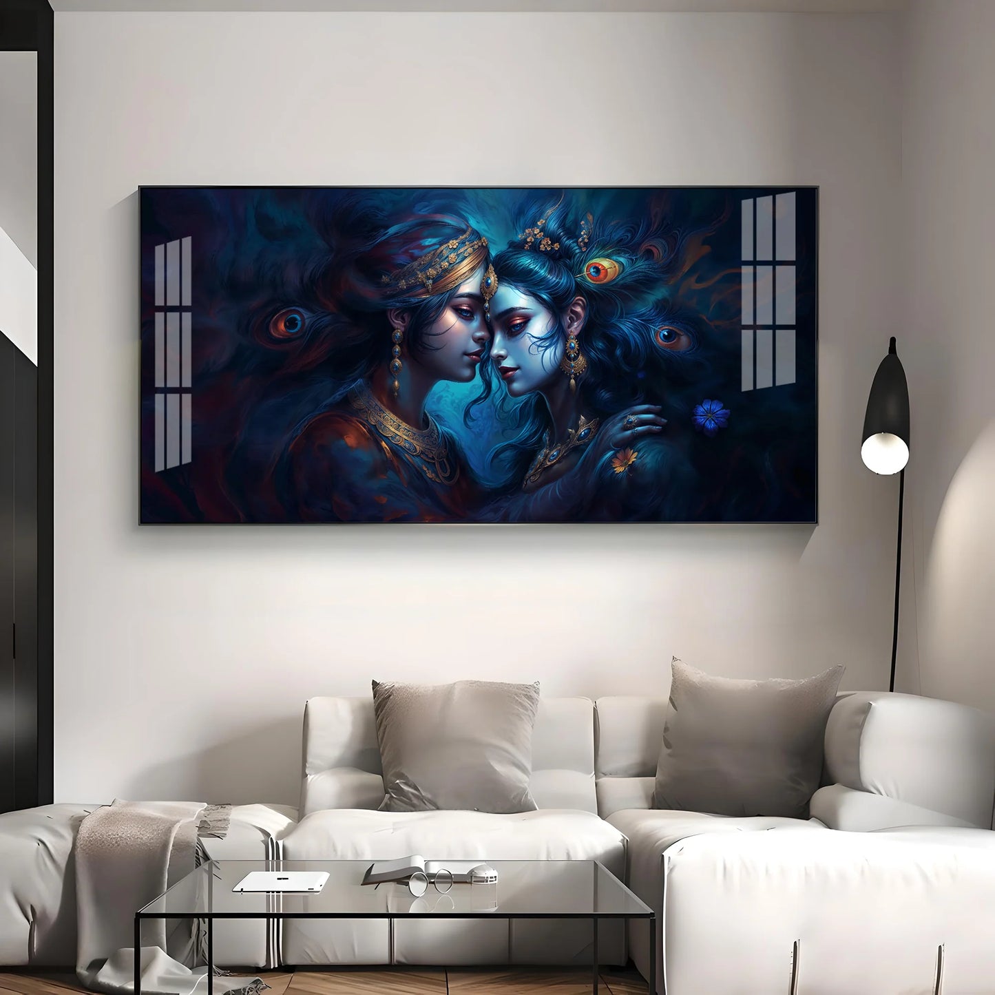 Quardro Radha Krishna Luxury Crystal Horizontal Wall Art