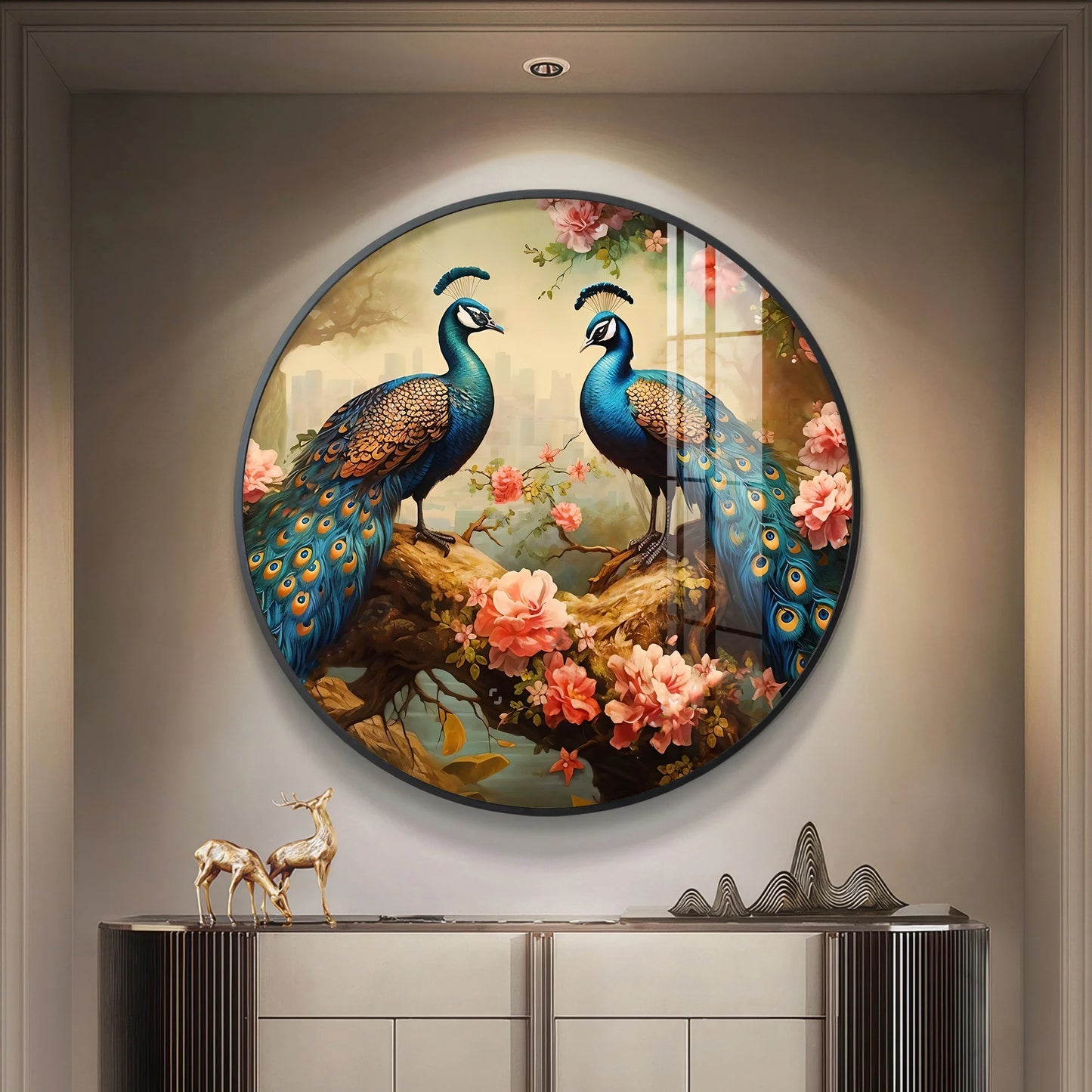 Vibrant Peacock Premium Acrylic Round Wall Art