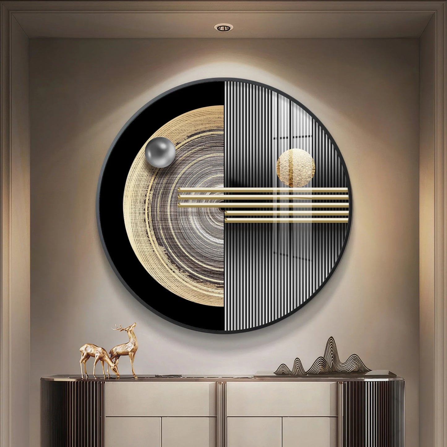 Golden Orb Premium Acrylic Round Wall Art
