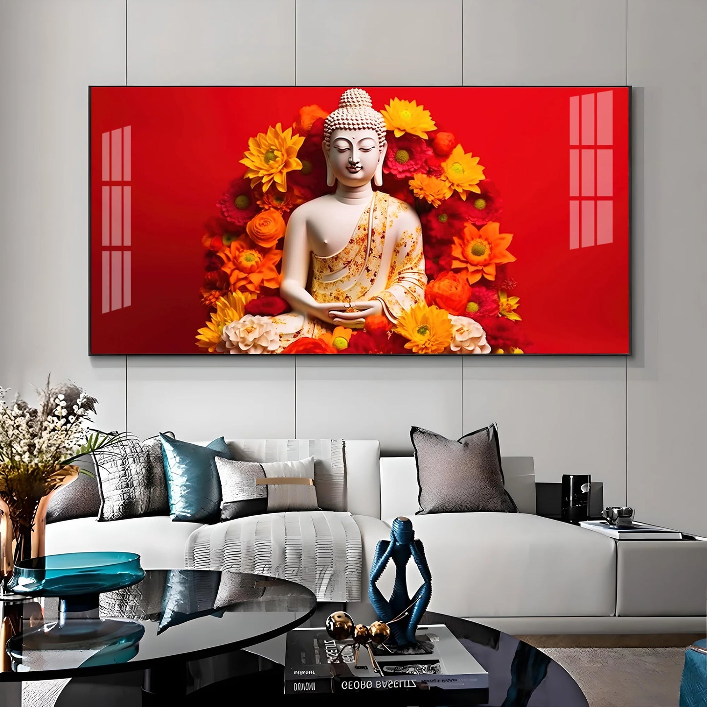 Floral Buddha Premium Acrylic Horizontal Wall Art