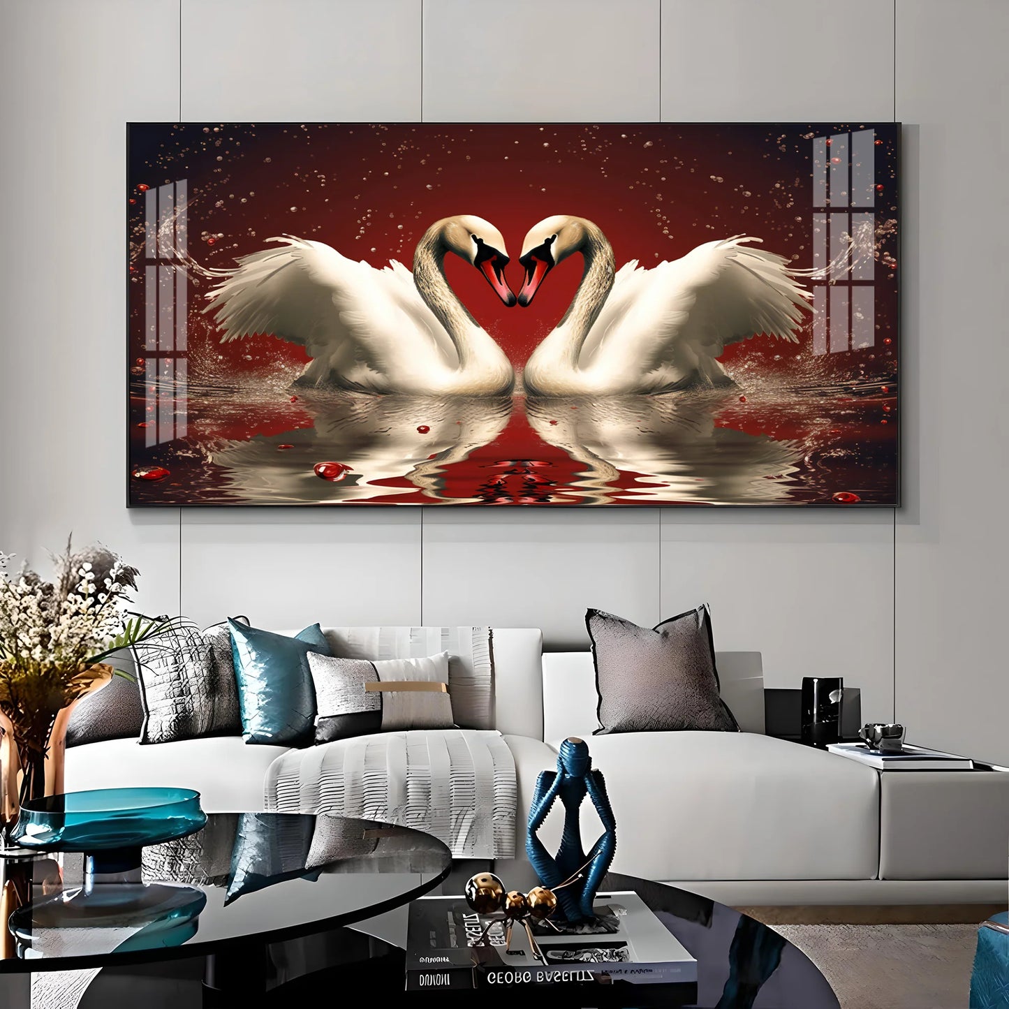 Vibrant Two Swan Premium Acrylic Horizontal Wall Art