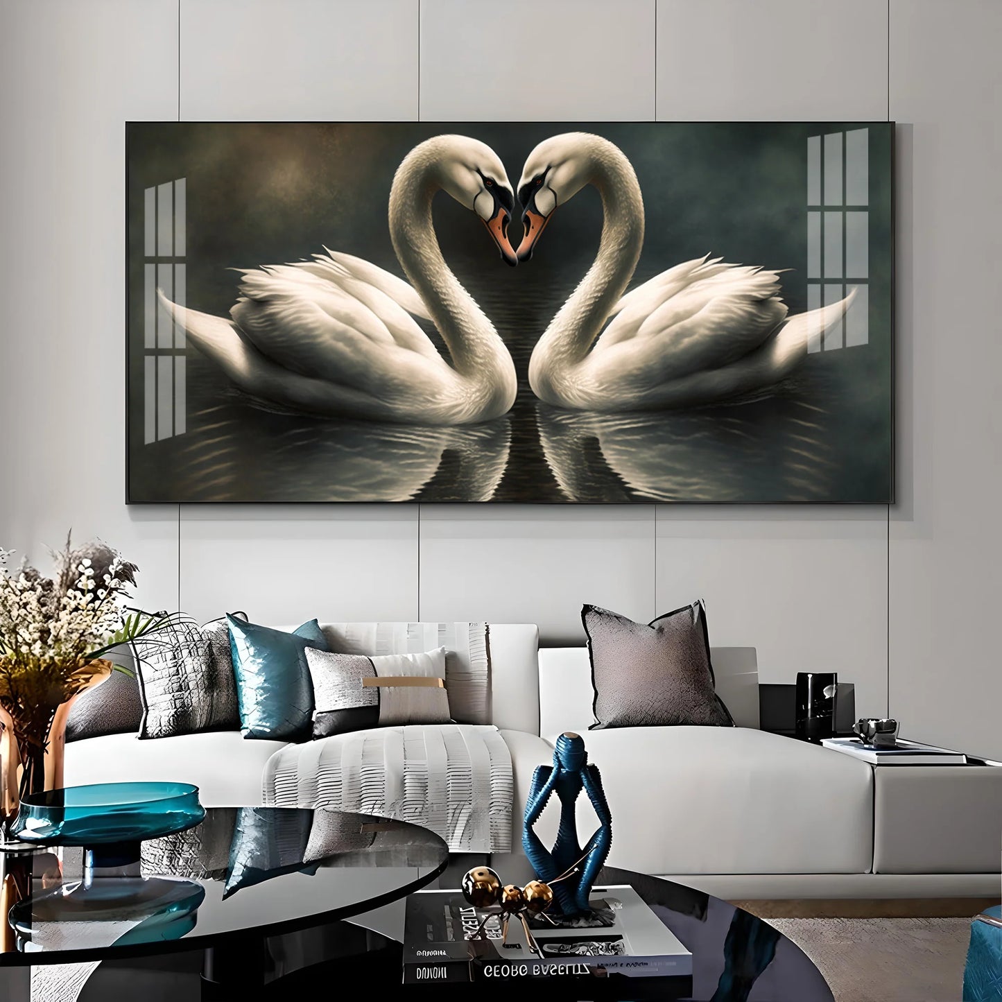 Soulful Vibrant Two Swan Premium Acrylic Horizontal Wall Art