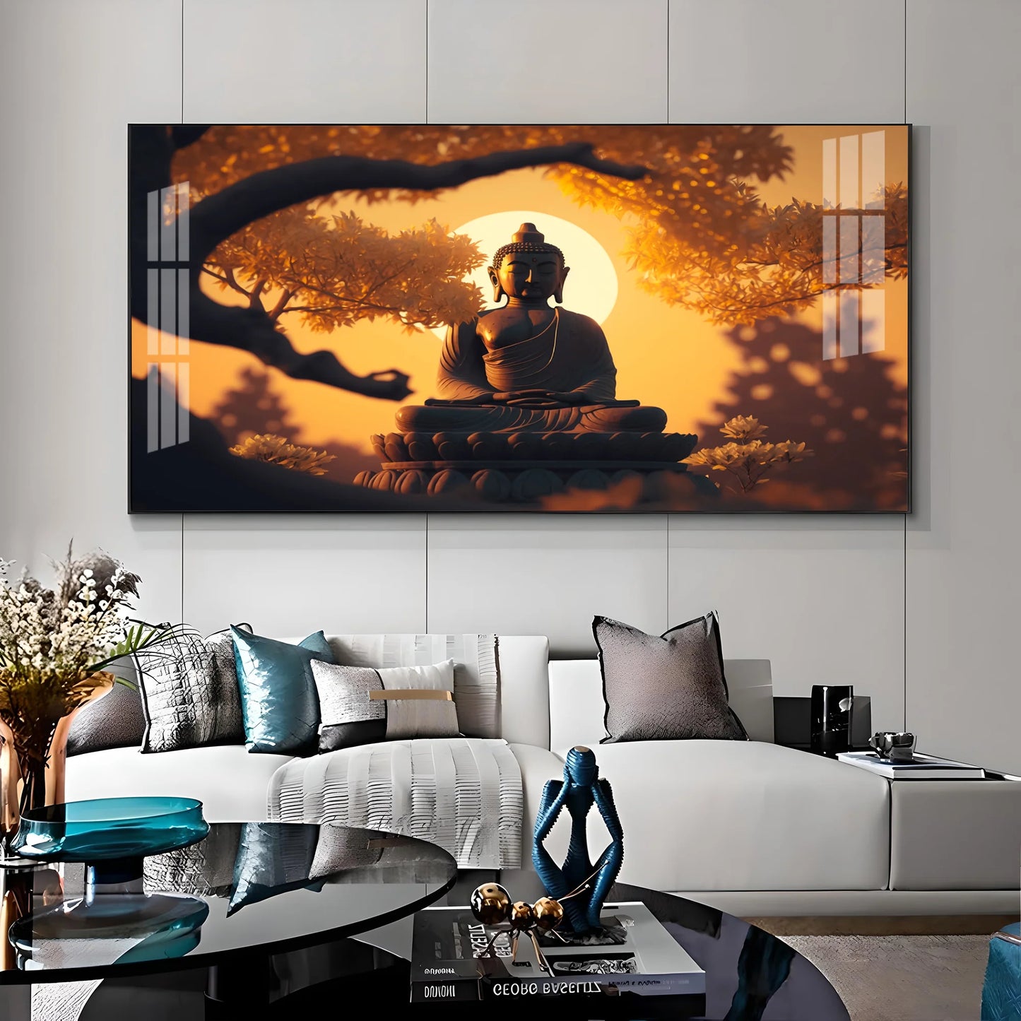 Sunset Fall Meditating Buddha Premium Acrylic Horizontal Wall Art