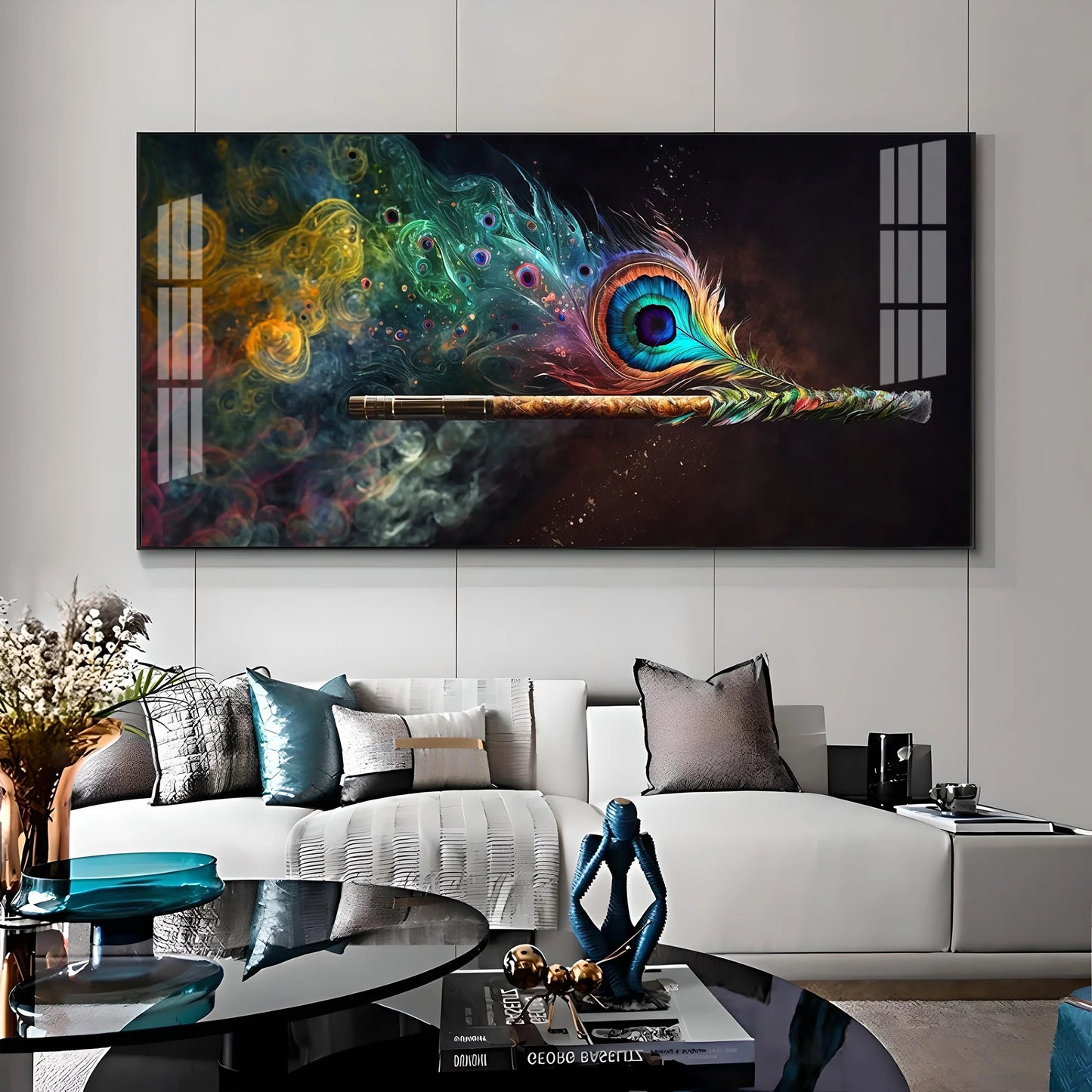 Divine Krishna Coverts Illumination Luxury Crystal Horizontal Wall Art