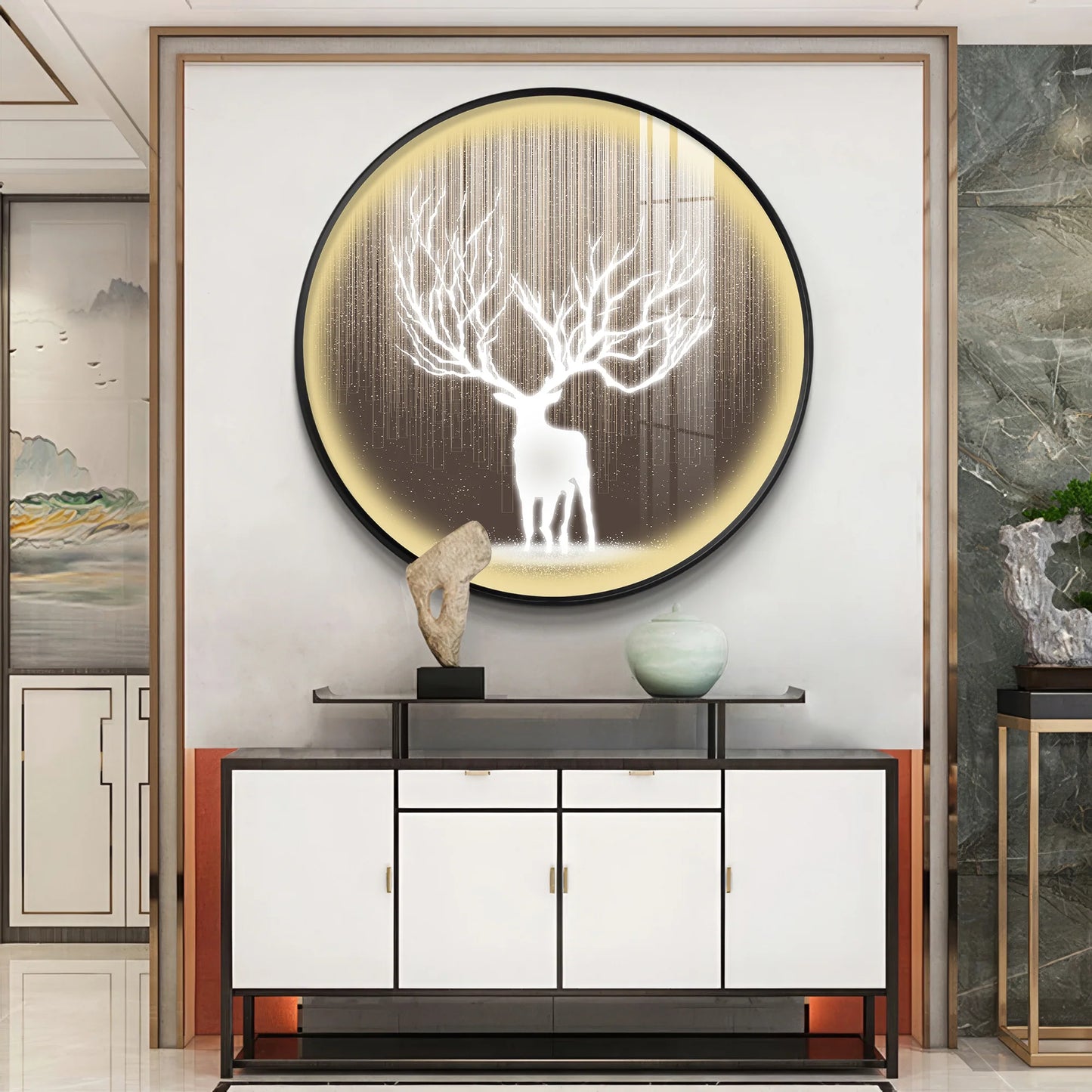Antlered Reflection Premium Acrylic Round Wall Art