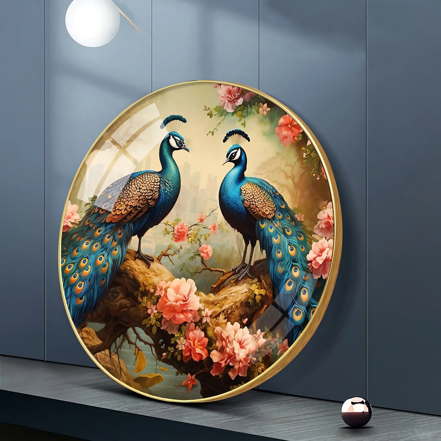 Vibrant Peacock Premium Acrylic Round Wall Art
