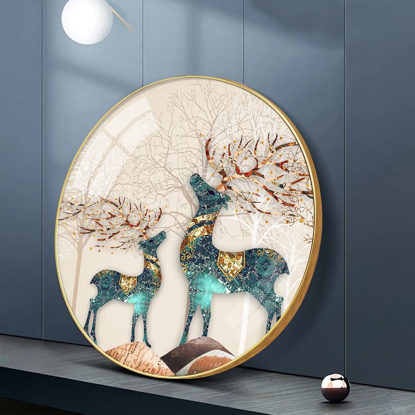 The Deer Duo Premium Acrylic Round Wall Art