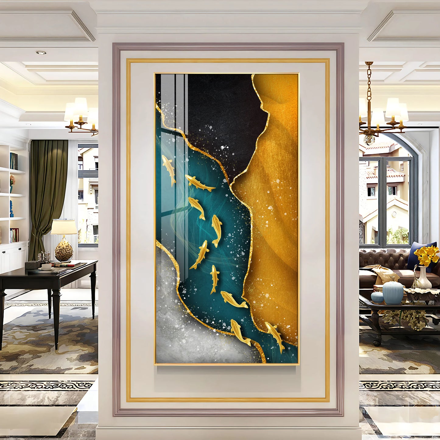 Nine Koi Fish Premium Acrylic Vertical Wall Art