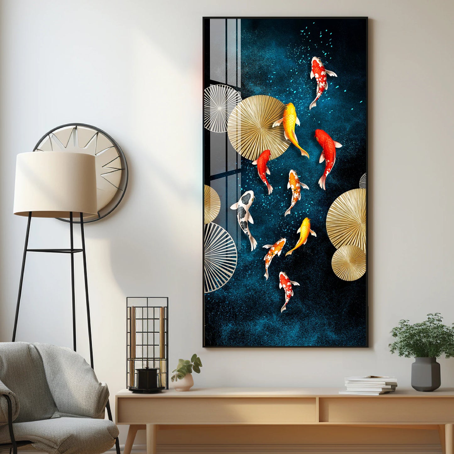 Colourful Koi Fish Premium Acrylic Vertical Wall Art