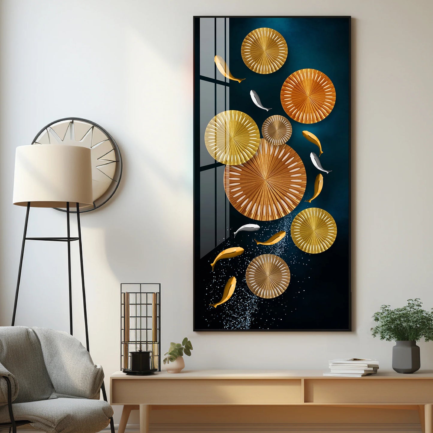 Carp Lotus Pond Premium Acrylic Vertical Wall Art