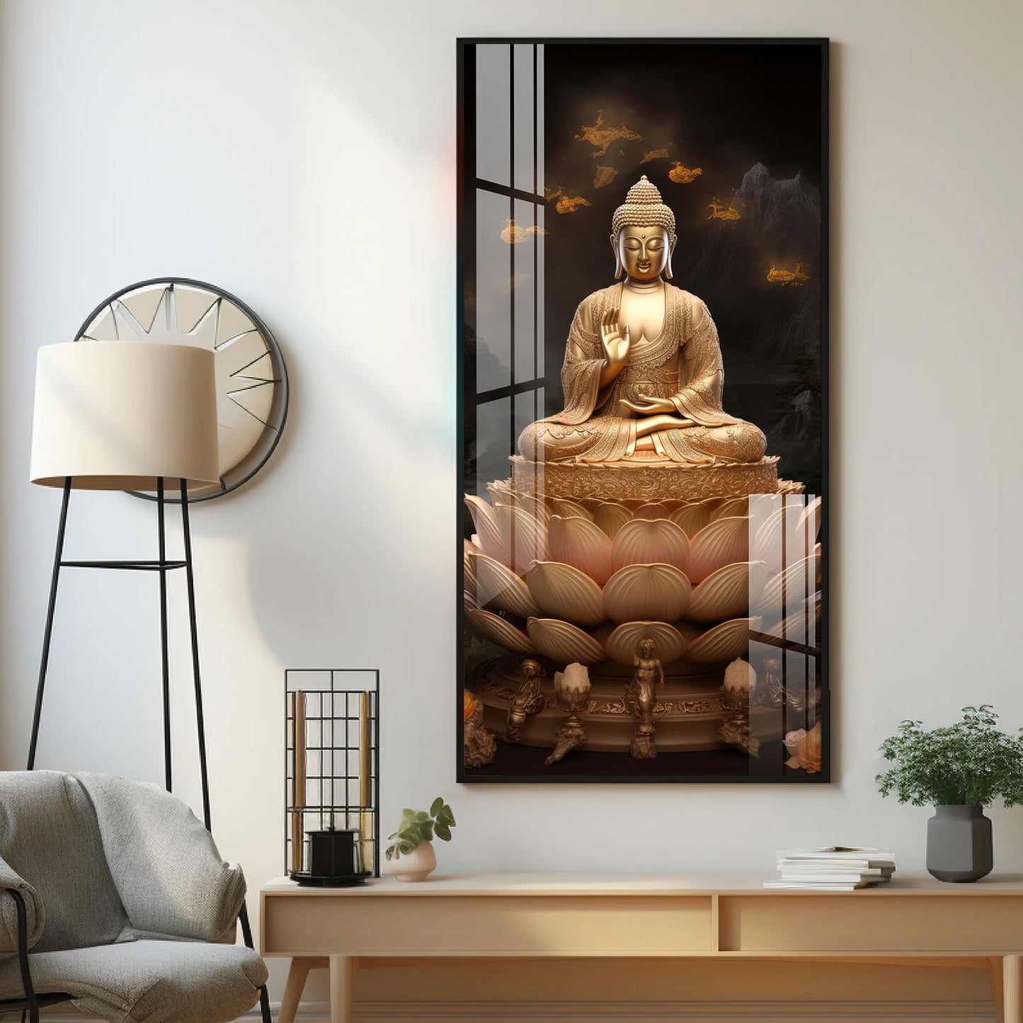 Buddha On Lotus Premium Acrylic Vertical Wall Art