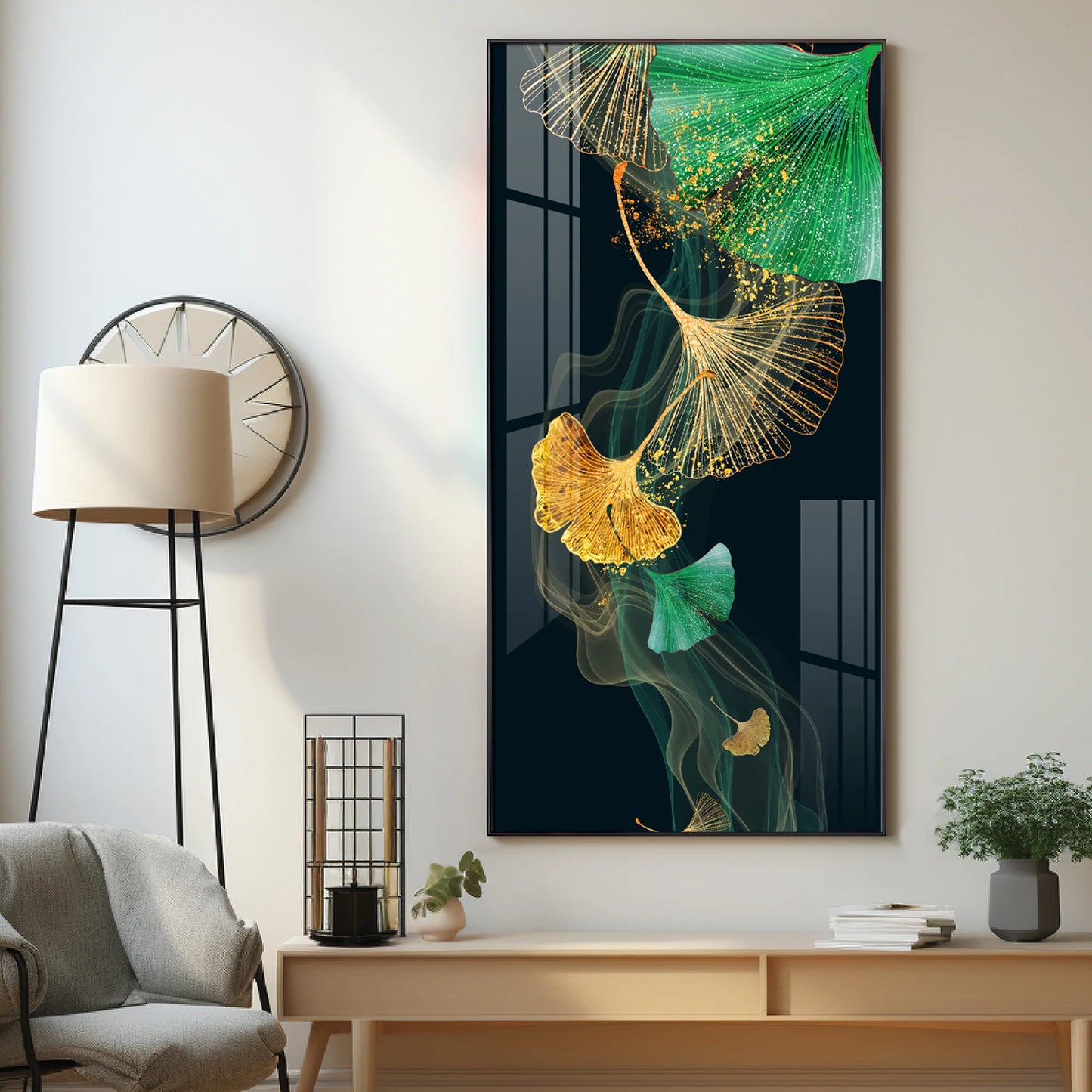 Green & Golden Luxury Premium Acrylic Vertical Wall Art