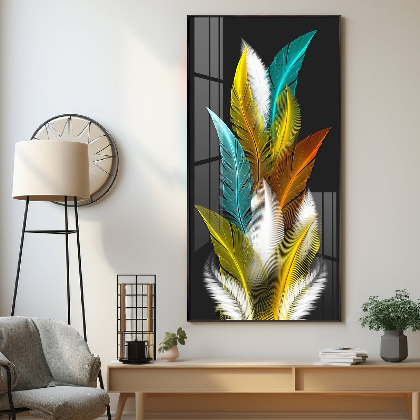 Sparkling Feathers Premium Acrylic Vertical Wall Art