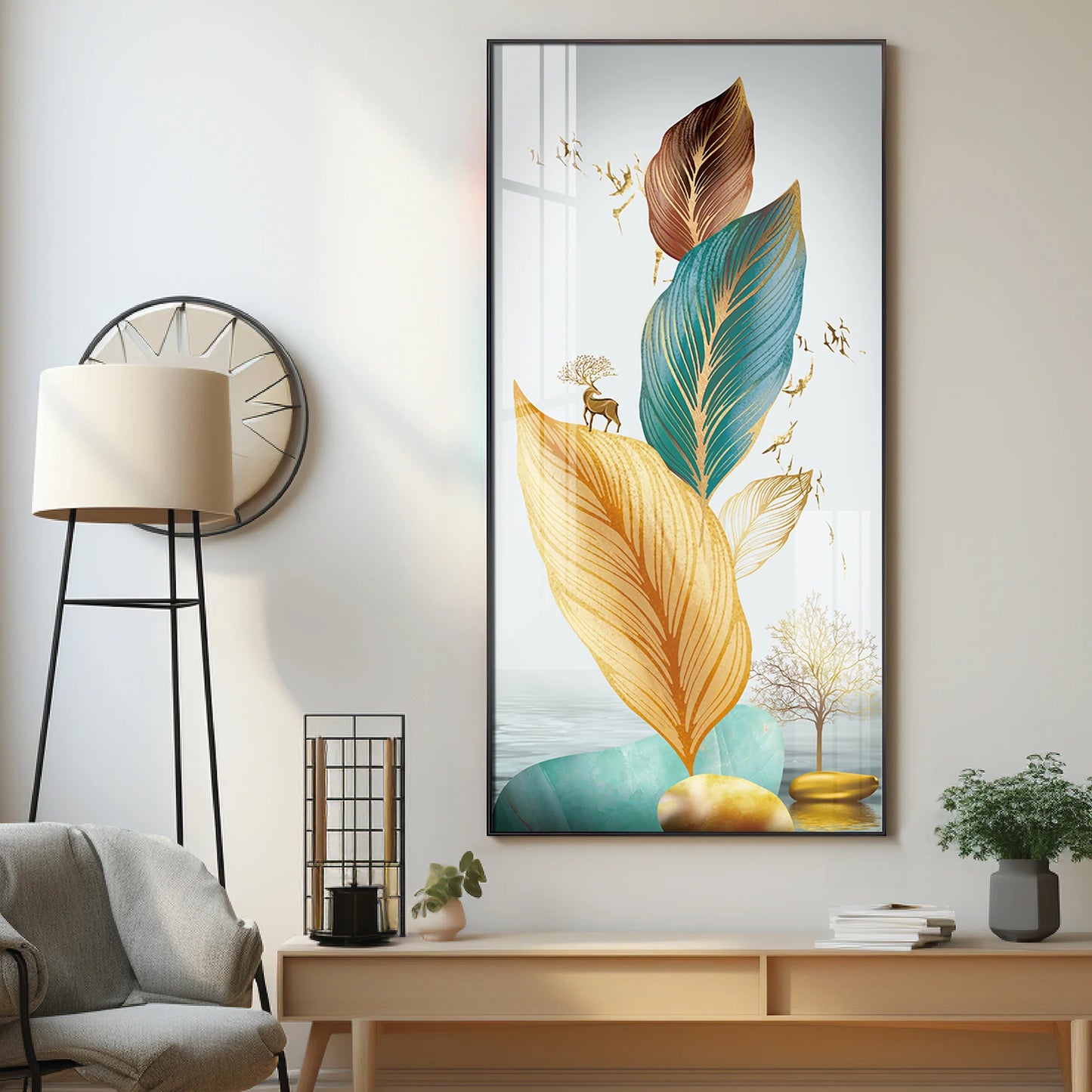 Colorful Feathers Premium Acrylic Vertical Wall Art