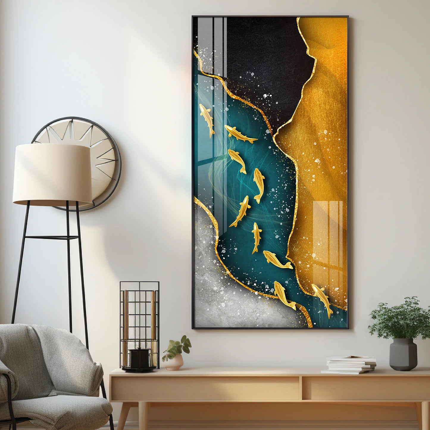 Nine Koi Fish Premium Acrylic Vertical Wall Art