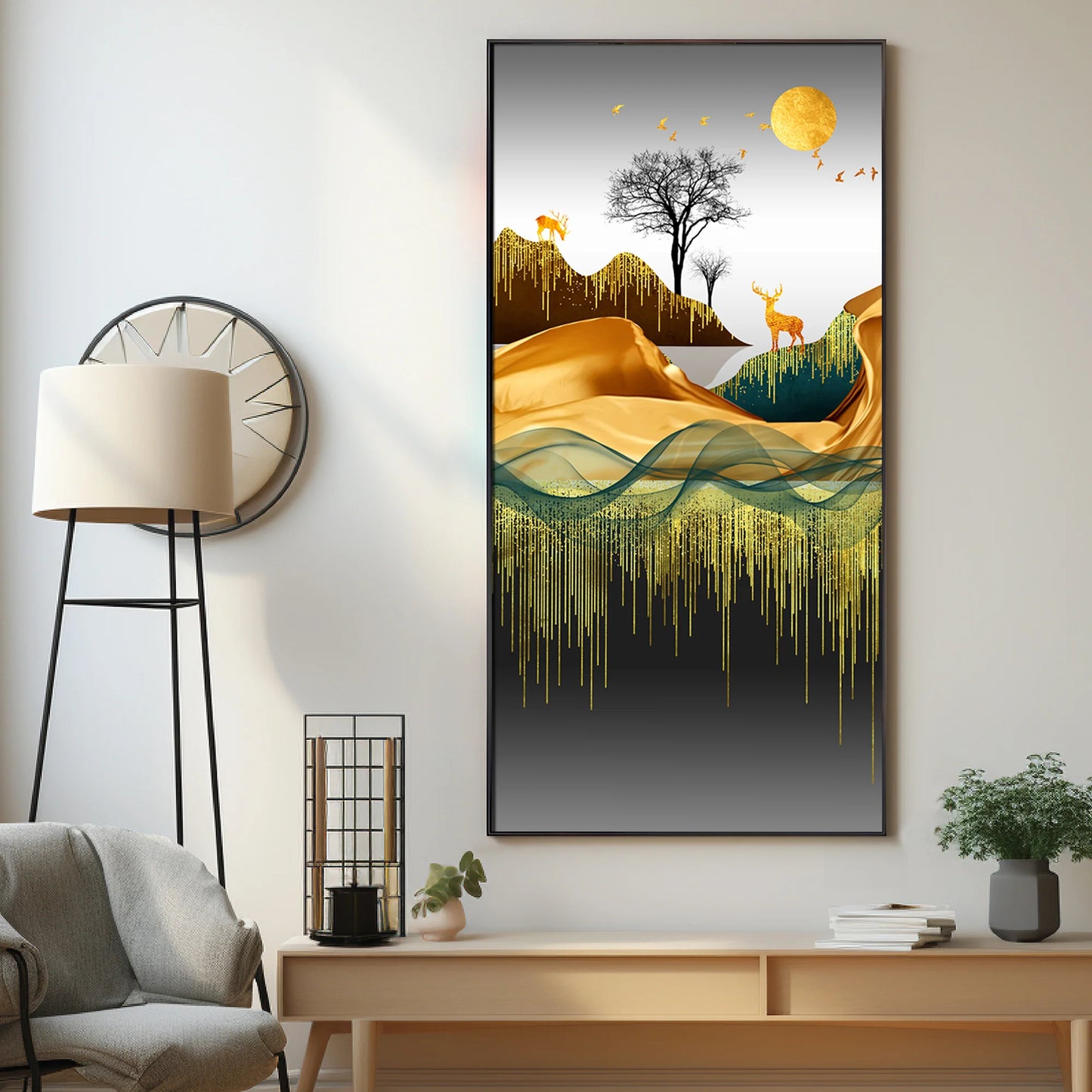 Abstract Deer Facing Sun Premium Acrylic Vertical Wall Art