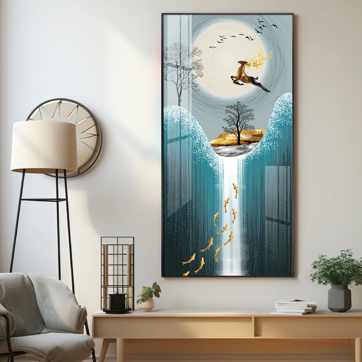 Jolly Jumping Deer Premium Vertical Acrylic Wall Art