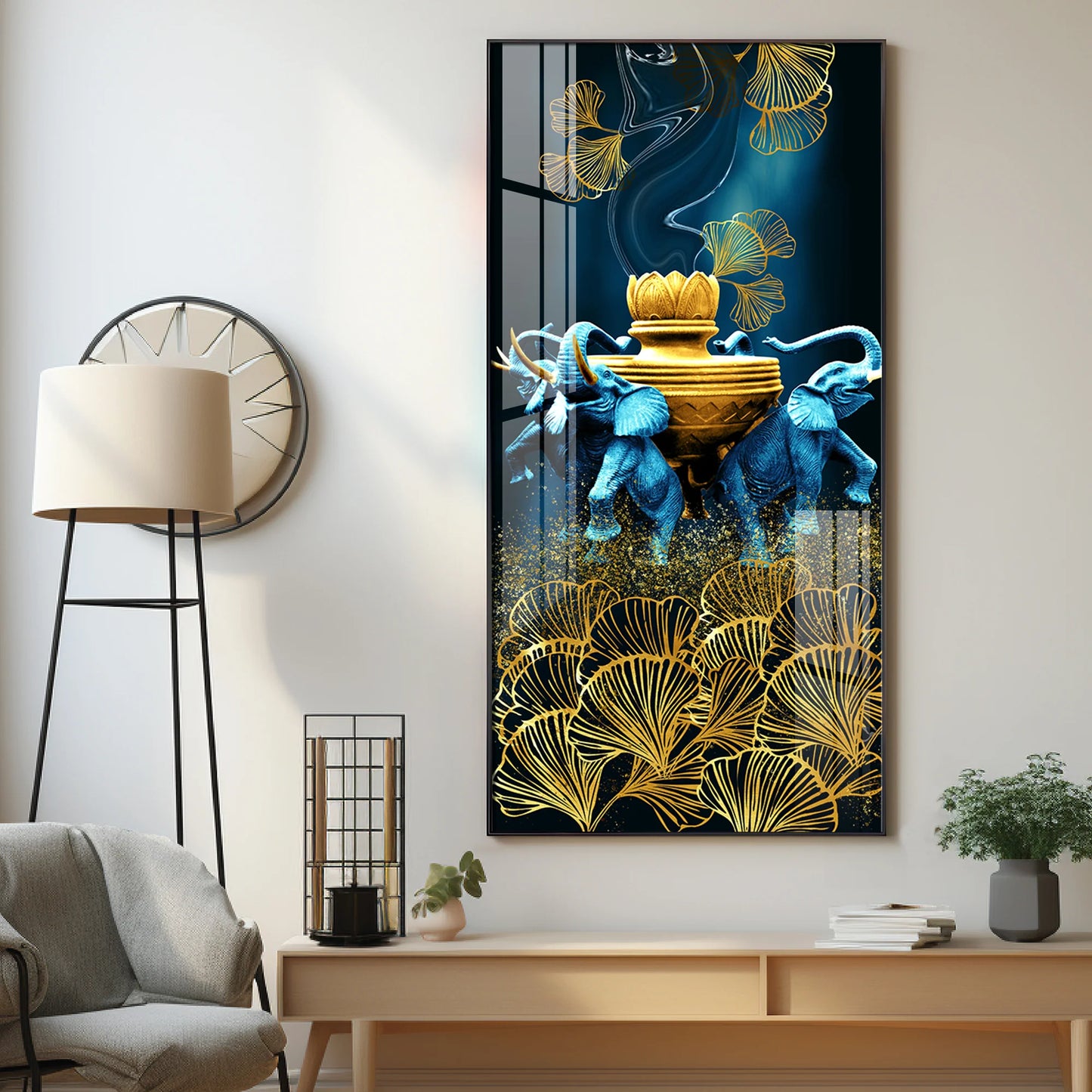 Elephant & Leaf Premium Acrylic Vertical Wall Art