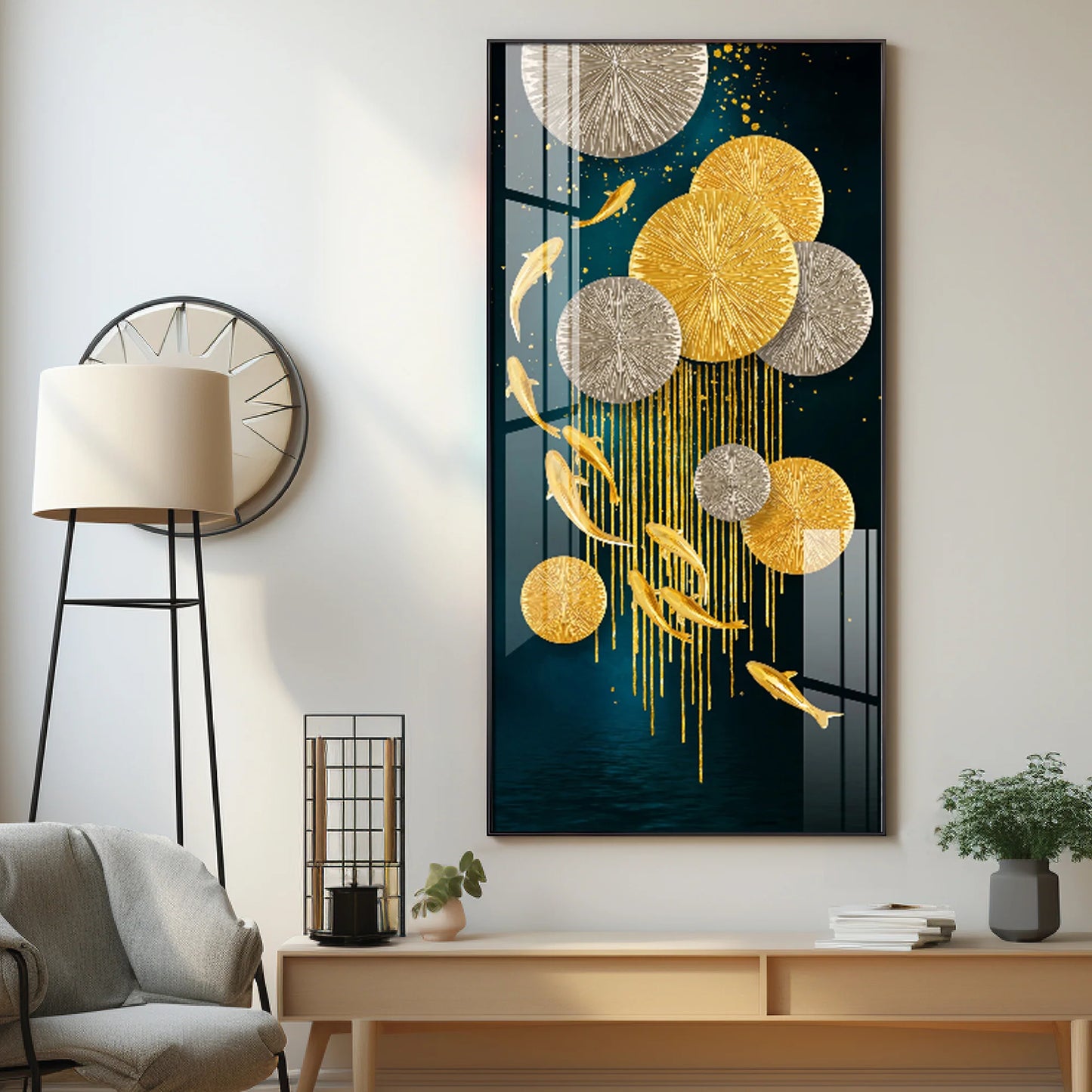 Golden Fish With Lotus Luxury Crystal Wall Art