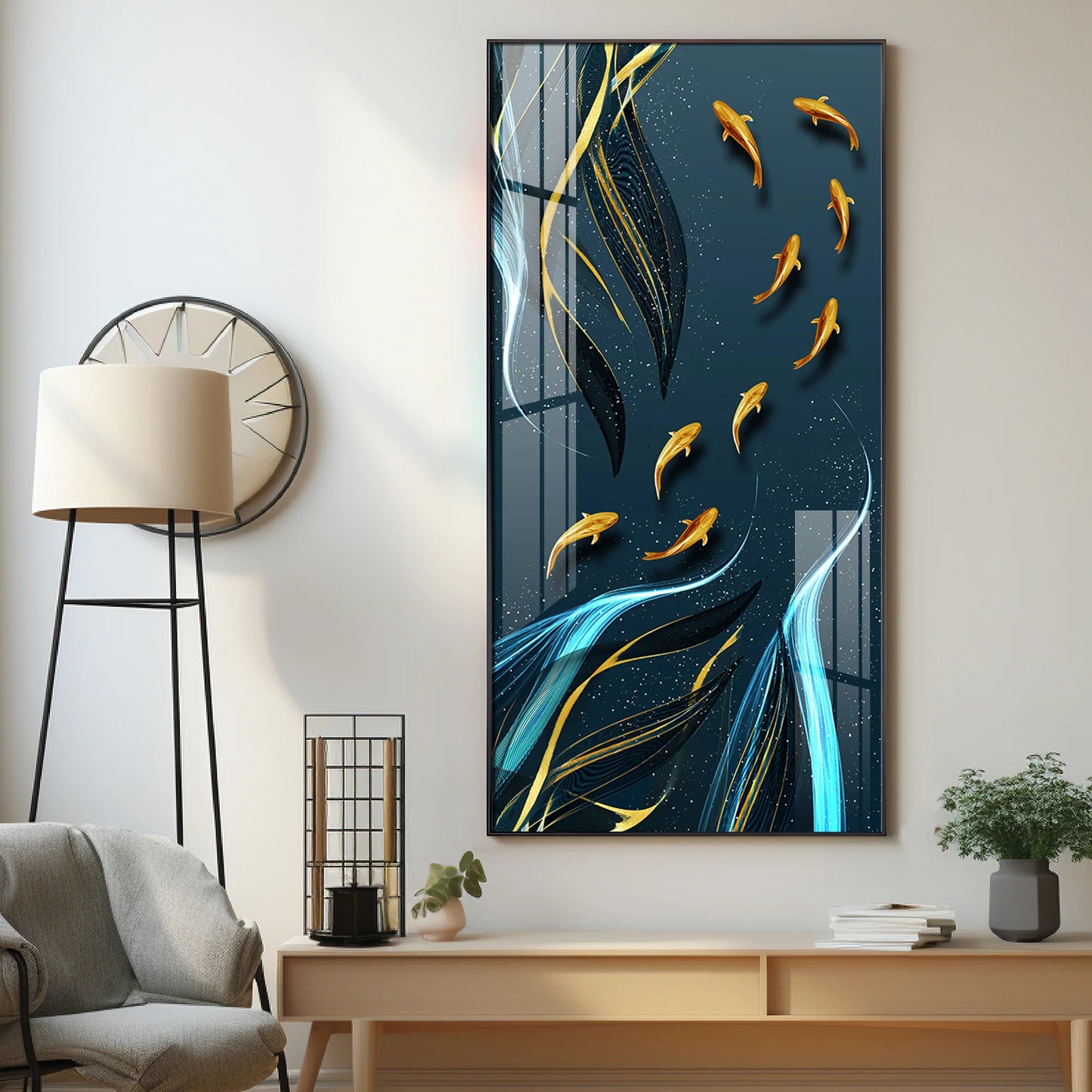 Golden Koi Fish Premium Acrylic Vertical Wall Art