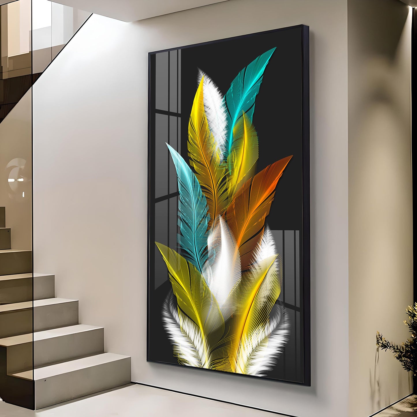 Sparkling Feathers Premium Acrylic Vertical Wall Art