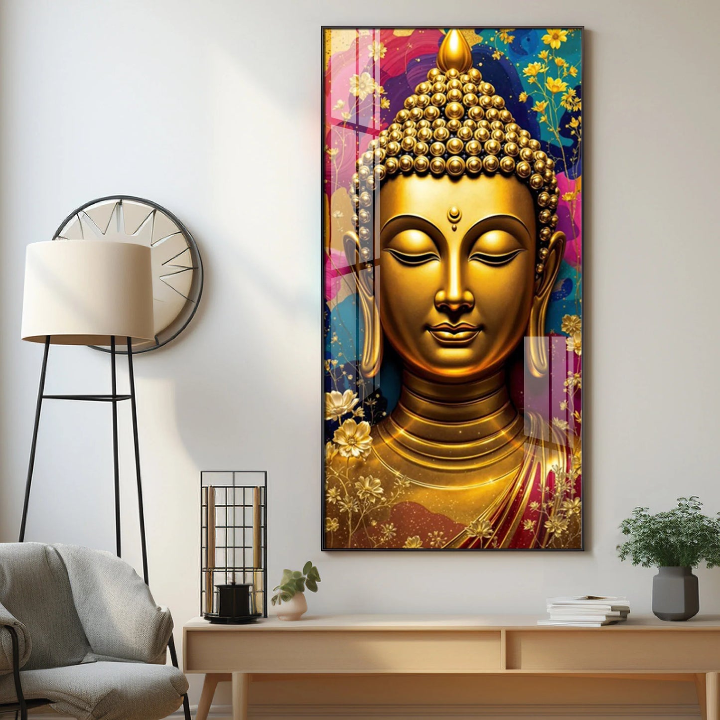 Golden Buddha Portrait Premium Acrylic Vertical Wall Art