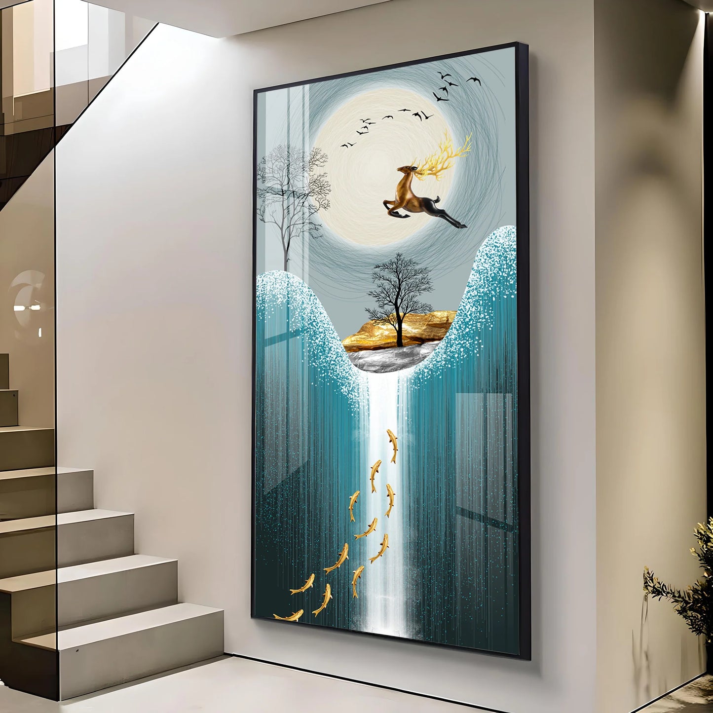 Jolly Jumping Deer Premium Vertical Acrylic Wall Art