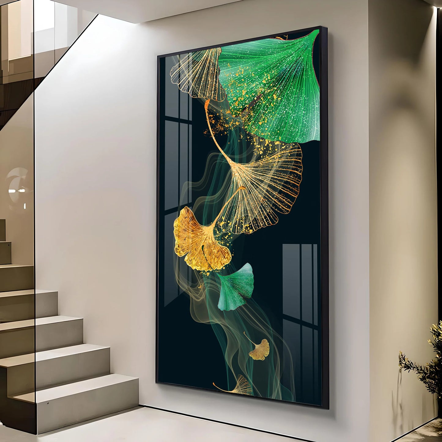 Green & Golden Luxury Premium Acrylic Vertical Wall Art