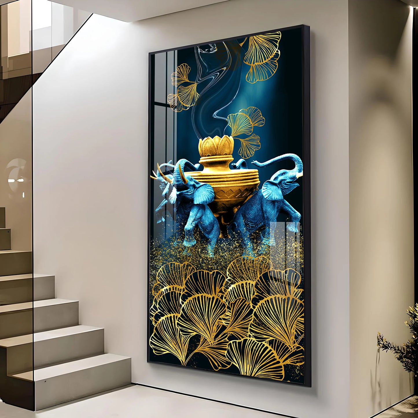 Elephant & Leaf Premium Acrylic Vertical Wall Art